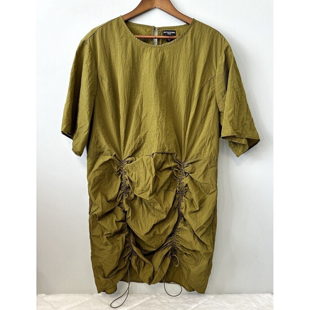 Prettylittlething Plus Sz 20 Mini Dress Green Gorpcore Cinch Front Lightweight